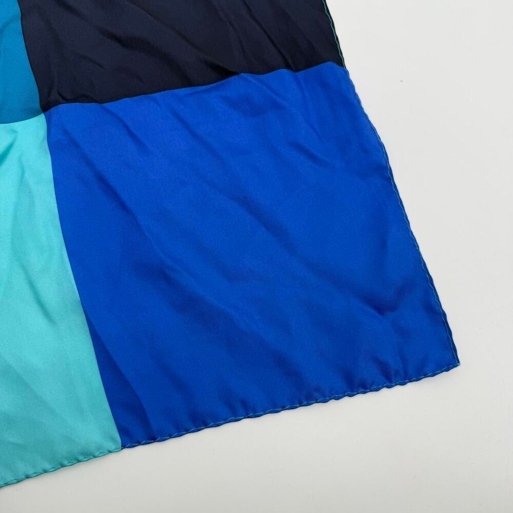 Vintage Silk Square Scarf Geometric Colorblock Blue Multi Unbranded - Picture 4 of 7